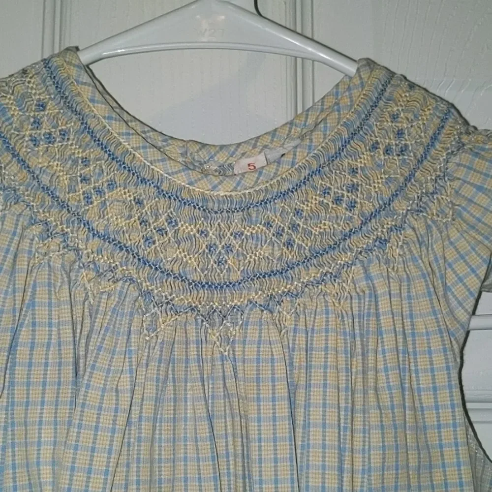 Oriental Express blue yellow smocked dress Sz 5